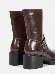 SheIn MOD Của phụ nữ Giày bốt ngắn Với Đồ trang trí khóa , Màu lạc đà Giữa bắp chân Cao gót - Lạc đà - Xem 5