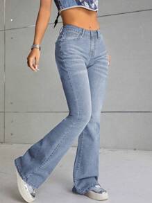 SHEIN EZwear Của phụ nữ Mèo Whisker Pháo sáng Quần jean - Rửa trung bình - Xem 3