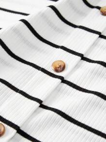 SHEIN Váy Bà bầu Bất đối xứng Nút Sọc Giải trí - trắng - Xem 5