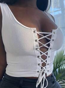 INAWLY Plus Size Women's Ribbed Tie Back Tank Top
