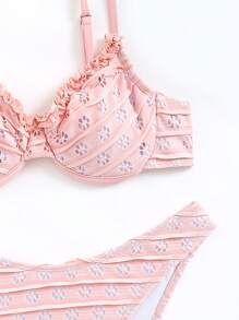 Swim Mod Women's Frilled Trim Bikini Set Summer Beach - Pink - View 5