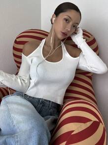 DAZY Women'S Cold-Shoulder Cropped Sweater Fall - White - View 8