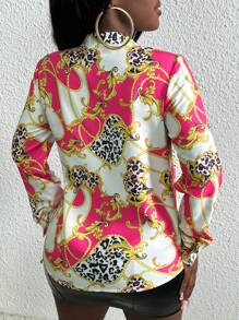 Slaydiva Pink Baroque Chain Print Shirt - Pink - View 2