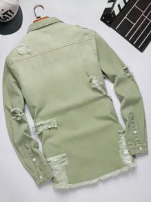 Manfinity LEGND Men's Ripped Denim Shirt - Army Green - View 2