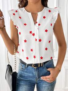 SHEIN Clasi 女星印花飄袖襯衫 - 紅白色 - 查看 5