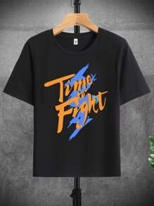 青少年男孩口號印花短袖t恤 - 黑色 - 查看 1