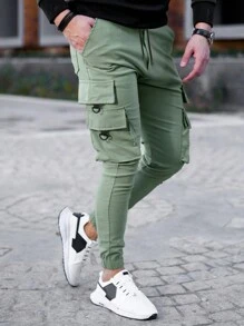 Manfinity Homme 男款翻轉口袋束口裤 - 綠色 - 查看 1