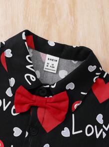 SHEIN Baby Boys' Gentleman Style Heart Pattern Bow Tie Short Sleeve Shirt And Shorts Set - Multicolor - View 10