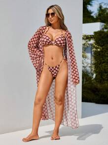 SHEIN Swim Women's Floral Print Halter Neck Two-Piece Bikini Set Carnival Summer Beach - Multicolor - View 4