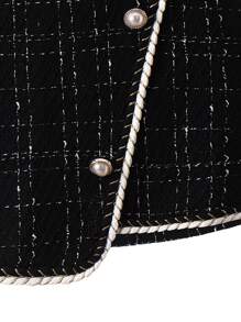 少女格紋a字裙,帶斜角鈕扣裝飾 - 黑色 - 查看 4