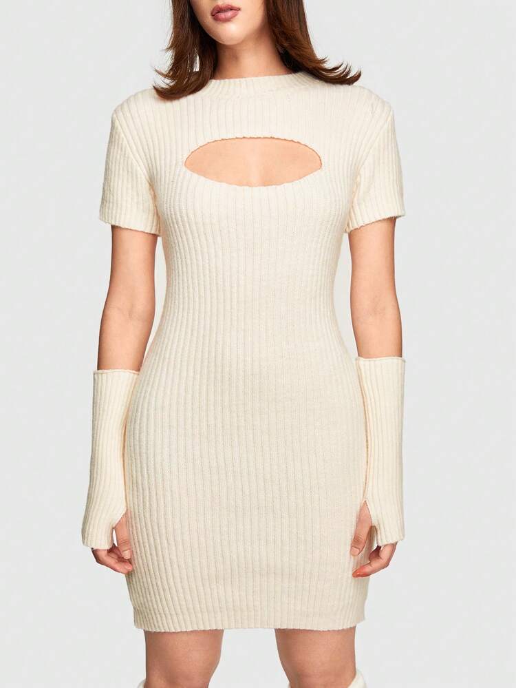 Women'S Short Sleeve Hollow Out Knitted Sweater Dress