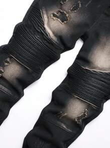 Tween Boy Casual Wrinkle Distressed Denim Pants For All Seasons - Black - View 4