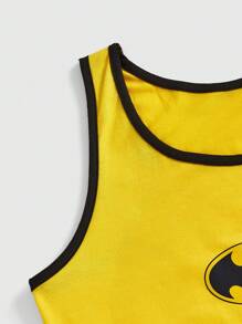 Batman X ROMWE Conjunto De Pijama Para Mujer Con Estampado De Dibujos Animados Y Ribete Con Contraste - Amarillo - Ver 4