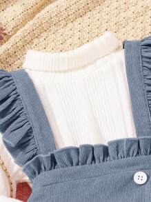SHEIN 女嬰針織高領上衣和燈芯絨連身裙套裝,休閒風格 - 藍色 - 查看 4