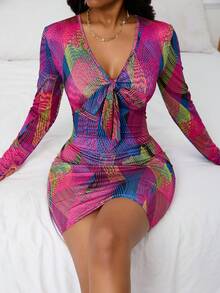 SHEIN Slayr 女裝全印花長袖連衣裙 - 彩色 - 查看 6