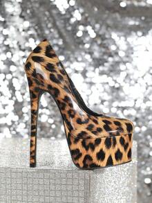 女士高跟鞋豹纹拼接彩色防水台低帮时尚单鞋 - 彩色 - 查看 4