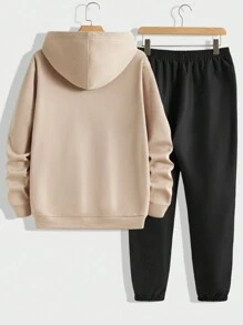 GENTILAND Nam áo có mũ Lá thư In Lông cừu Áo nỉ Và Quần thể thao Bộ - Màu Khaki - Xem 2