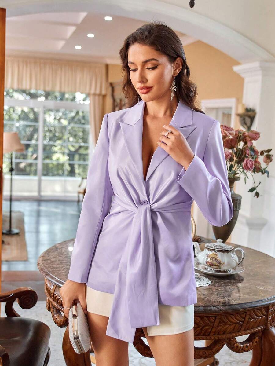 Anewsta Của phụ nữ Mịn màng Xoắn Nút Áo vest - Màu tím - Xem 1