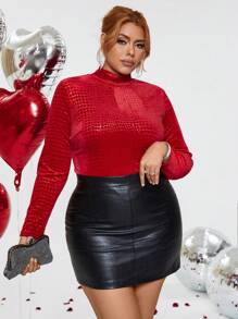 Maweii T-shirt À Manches Longues Et Col Montant Pour Femme De Grande Taille - Rouge - Voir 3