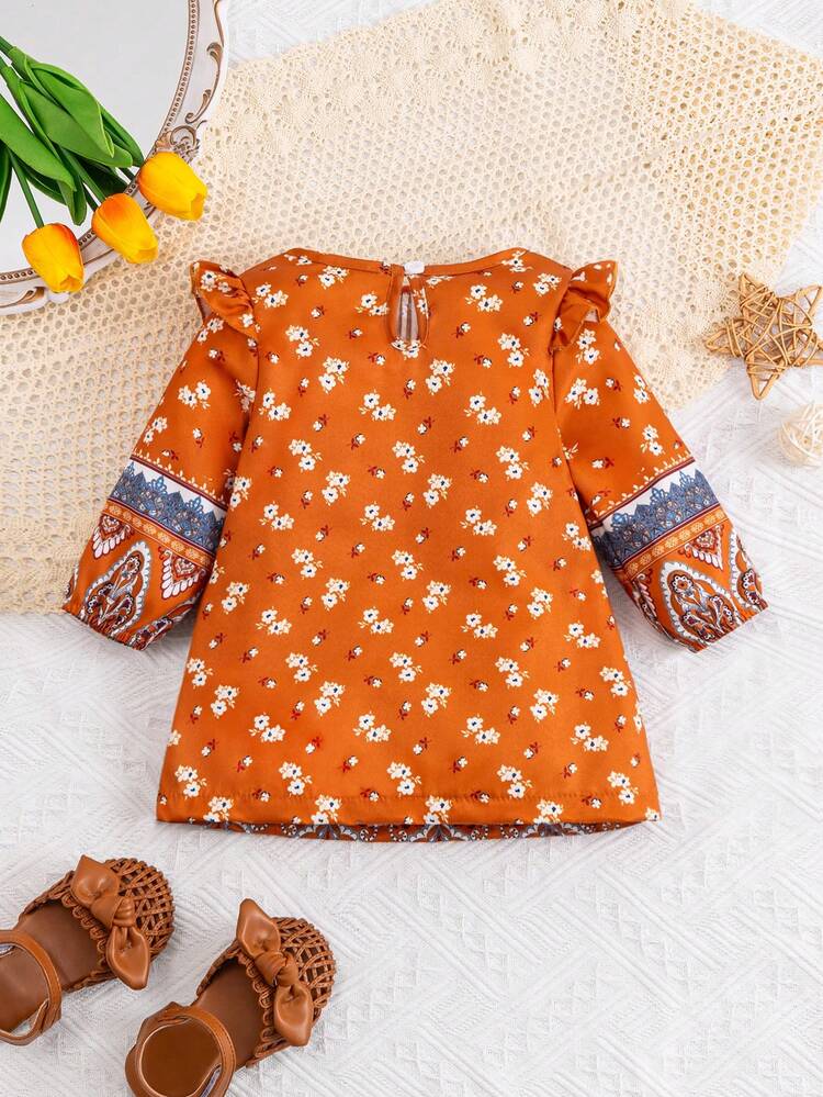 Baby Girl Vintage Brown Patterned Dress