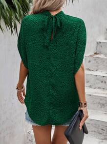 EMERY ROSE Full Print Batwing Sleeve Back Strappy Shirt - Dark Green - View 2