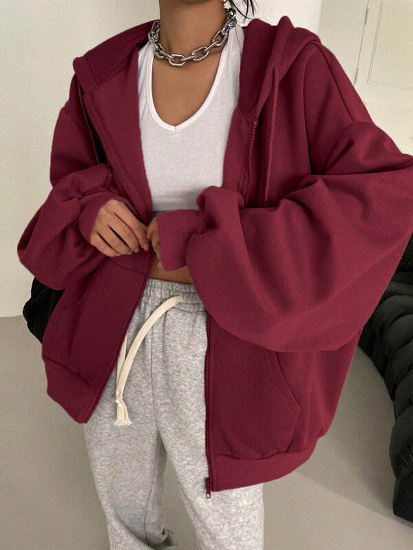 DAZY Women's Zipper Front Hoodie With Drawstring Closure,Long Sleeve Tops,Fall Women Clothes