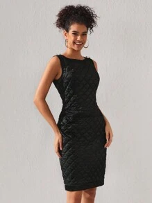 SARVACCE Designer Women's Quilted Round Neck Summer Elegant Dress, Birthday Outfits, For Holiday, Party, Festival, Wedding Prom Dress