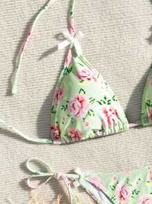 Women's Floral Pattern Halter Neck Bikini Set,Summer Beach - Multicolor - View 3