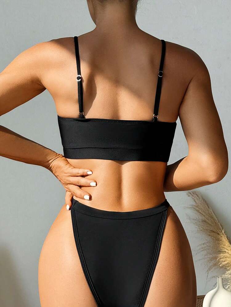 Women's High Cut Mesh Spliced Bikini Set Summer Beach