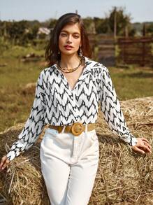 Aveloria Printed Long Sleeve Shirt - Black and White - View 3