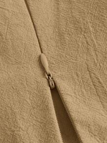 SHEIN EZwear Solid Color Short Sleeve Woven Shirt,Short Sleeve Tops - Khaki - View 3