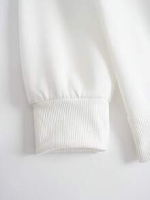 SHEIN EZwear Của phụ nữ In Khẩu hiệu Vòng cổ Áo nỉ Và Quần thể thao Bộ - trắng - Xem 6