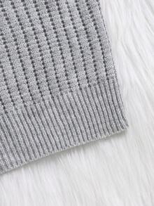 SHEIN Tween Girls長袖寬鬆落肩圓領套頭毛衣,運動風格 - 灰色 - 查看 6