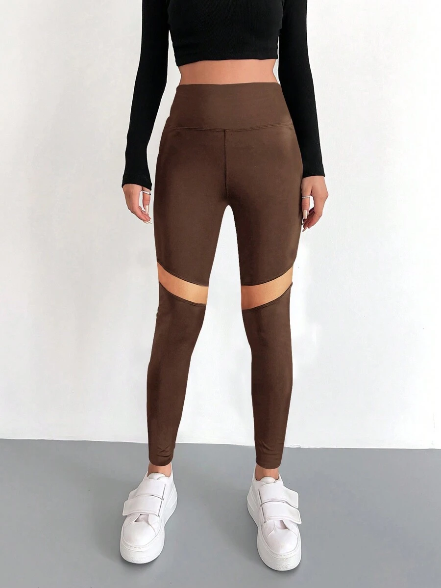 EURMUSE Của phụ nữ Eo cao Thắt lưng rộng Xà cạp - màu nâu - Xem 1