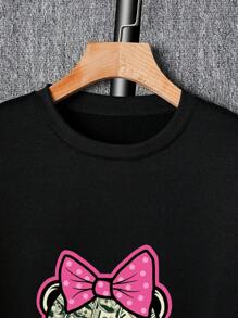 Men'S Round Neck Sweatshirt With Bear Print - Black - View 4