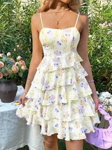 Soleia Women's Floral Printed Tiered Cami Dress For Vacation Tea Party Attire - Multicolor - View 6