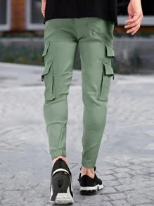 Manfinity Homme 男款翻轉口袋束口裤 - 綠色 - 查看 2