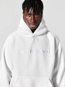 SUMWON Áo hoodie lông cừu thêu phía trước - trắng - Xem 4