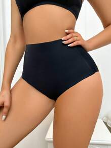 中高腰實色修身三角褲 - 黑色 - 查看 4