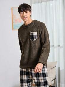 男士格紋補丁貼口袋法蘭絨睡衣套裝 - 彩色 - 查看 5