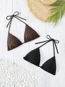 SHEIN Swim 女款純色三角杯頸掛式比基尼上衣 - 彩色 - 查看 1