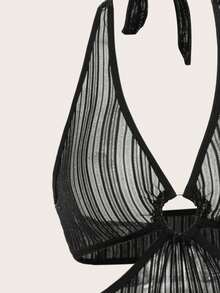 Swim SXY Women's Sheer Mesh Hollow Out Cropped Cover Up - Black - View 6