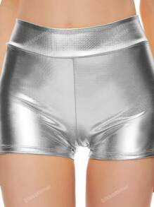 Solid Metallic Skinny Shorts