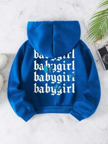 SHEIN EZwear 女式連帽保暖開衫,印有字母和蝴蝶圖案 - 藍色 - 查看 1