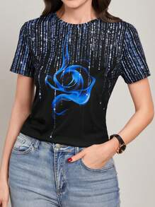 SHEIN LUNE 女士短袖花卉印花t恤 - 彩色 - 查看 1