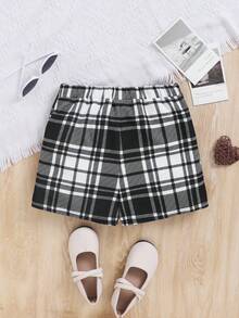 SHEIN Tween 女童休闲黑白格子短裙 - 黑與白 - 查看 2