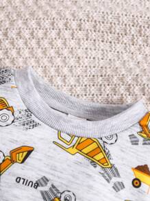 嬰兒男童休閒挖掘機圖案套裝 - 淺灰色 - 查看 3