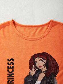 Explorewe 少女角色印花圓領 T 恤和迷彩褲套裝,工裝風格 - 彩色 - 查看 3