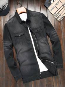 Manfinity Hypemode Men'S Zipper Denim Shirt - Black - View 1
