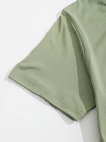 SHEIN Tween Girls' Slogan Printed Short Sleeve T-Shirt - Green - View 4